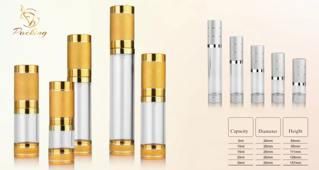 High Transparency as Material 5ml 10ml 15ml 20ml 30ml Airless Pump Bottle with Aluminum Material Pump and Cap